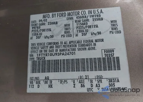 2003 Ford Ranger Edge/Xl/Xlt z USA, uszkodzony, nr VIN 1FTYR10U93PA24701